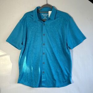 Tommy Bahama IslandZone Mens Medium Blue Palm Coast Cascade Vines Camp Shirt NEW
